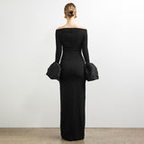 Women's First-Word Collared Tidly Cuff Long-Sleeved Long-Sleeved Dress DJPT