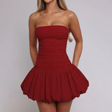 Spring 2025 New Style Temperament Sexy Body-Bossed Bubble Sleeve A Swing Dress Woman DJPT