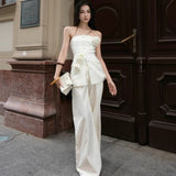Sanguan White Rose Set 2024 New Single-Breasted Breast-Wear Flower Top High-Waisted Broad Leg Trousers