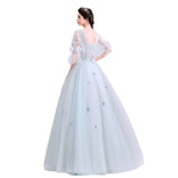 New Gray Long-Sleeved Dinner Annual Stage Show Host Walk Wedding Dress Dress Spring