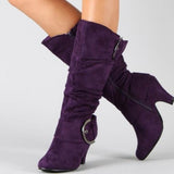 Velvet Spring And Autumn Women's Boots Belt Buckle High Barrel Knight Boots Coarse Heel Shoes Wish High Quality Shoes