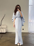 New Solid-Colored Set Of Fassing Bat Shawl Temperament Waist Long-Sleeved Dress