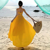 Dress Design Feel Seaside Vacation Side-By-Side Sling Beach Skirt To Ankle Long Gentle Wind