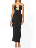 Seduction Gold Locking Banding Long Dress 2025 New Female Summer Breast V-Neck Design Dress