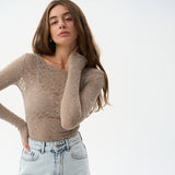 Women's Autumn And Winter Lace Skin Foundation Casual Elegant Top Bottom DJPT