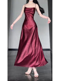Sheath Spaghetti Straps Christmas Dress Burgundy Prom Dresses Birthday Outfits SD1167