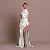 Summer New Temperament Collar Dress Hanging Neck Sleeveless Open Fork Thin Dress Dress Dress DJPT