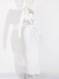 Dress Set Long-Sleeved Flower Top Open Fork Long Dress Sexy Elegant Independent Design Women's Clothing
