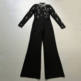 And Winter New High-Waisted Jump Trousers Heavy Industry Nails And Diamond Temperament Bandage Wide Leg Pants