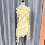 New Yellow Lotus Leaf Side Ribbon Hanging Neck Dress Flexible Girl Flower Vest