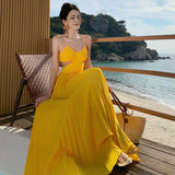 Dress Design Feel Seaside Vacation Side-By-Side Sling Beach Skirt To Ankle Long Gentle Wind