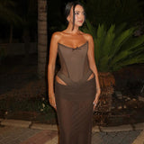 Women's Thoracic Fish Bone Top Low-Waisted Hip Dress Sexy Suit DJPT