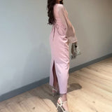 Women's Autumn Round-Neck Long Sleeve Splicing Long Skirts To Repair Height Waist Skirt Women