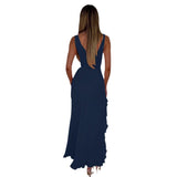 Sexy V-Necked Leaf-Side Opening Dress 2025 Spring/Summer New Slings Long Dress DJPT