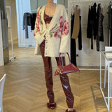 Rose Loose Knitted Woolen Cardigan Warm Coat 24 Autumn And Winter New