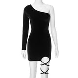 Women's Clothing 2025 New Slanted Shoulder Solid-Colored Bag Hip Skirt High-Waist Single-Sleeve Body Strapped Skirt DJPT