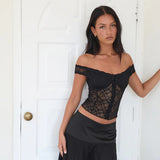 Spring 2025 New Women's Clothing Street Style Personality Hottie Sexy Shoulder Lace Top DJPT