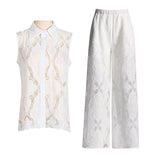 Literary And Art Casual Style Suit 2025 Spring New Collar Embroidered Sleeveless Shirt Trousers Two Sets Of Women