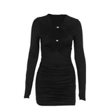 Autumn 2025 New Temperament Sexy Body Hollow Long-Sleeved Bag Babes Dress Girl DJPT