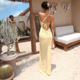 Women's Summer New Sexy Solid Color Oblique Shoulder Strapped With Dress Woman DJPT