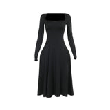 Autumn 2025 New Fashion Style Sexy Temperament Collared Fork Long-Sleeved Dress Woman DJPT