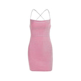 Autumn 2025 New Style Temperament Sexy Shiny Back Tied With Mini Dress Woman DJPT