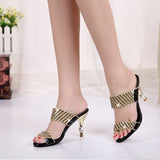 The Summer Of 2025, The New Water-Drilled Cool Slippers Women's High-Heeled Shoes Temperament Diamond Slippers Fashion Flip-Flops High Quality Shoes