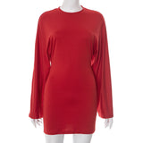 Women's Summer New Solid Color Repair Sexy Long Sleeve Packed Husca Dress Woman DJPT