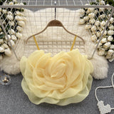 Wind Eagan Yarn Three-Dimensional Flower Sling Vest Summer New Ocean Chic Short Top DJPT