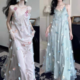 Beauty Three-Dimensional Flower Mesh Dress 2025 New Teen Temperament Sling Dress