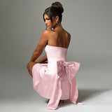 Breast-Buttered Bow Decorating Mini Dress 2025 Summer New Temperament Short Dress Woman DJPT
