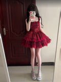 Ball Gown Square Neckline Short Tulle Burgundy Lolita Dresses Party Dress Birthday Outfits SD1205