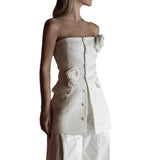 Sanguan White Rose Set 2024 New Single-Breasted Breast-Wear Flower Top High-Waisted Broad Leg Trousers