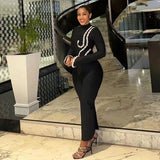 Nail Drill Long Sleeves With Banded Dress Elegant Banquet Dress