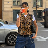 Women's 2024 Summer New Leopard-Print Cardigan Sleeveless Casual Top DJPT