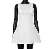 New Women's Solid Color Round Neckless Sleeveless High-Waisted Dress DJPT