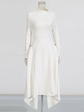 Asian Temperament Elegant Wind Collar Long Sleeve Irregular Dress 2025 New Solid Broad Ass Dress Women Summer