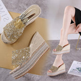 High Water Drill Slope In The Pine Shoes And The Summer Cool Slippers Waterproof Table Weaving High Heels Wear Thick Bottom Slippers High Quality Shoes