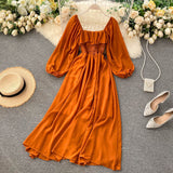 Tender Wind Dress Autumn 2025 New Female Vintage Fangzi Bubble Bubble Sleeve Chiffon Dress DJPT