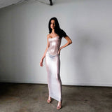 Women's Spring New Sleeveless Perspective Long High-Rise Spice Girl Dress DJPT