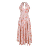 Autumn 2025 New Women's Clothing Ins Sweet Style Sexy Body Print Hanging Neck A Swing Dress Woman DJPT