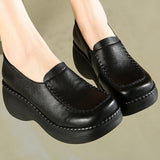 Hedged Thick Sole Suitable For Feet Fat Feet Wide Concili Beauty National Style Solid Color Elderly National Wind Mother Women Singles Shoes High Quality Shoes