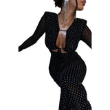 Hot-Drill Fine Flashy Long-Sleeved Dress Woman 2025 New Hottie Dress DJPT