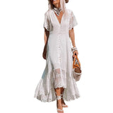 Women's V-Neck Long Short-Sleeved Fashion To Dress Irregular Fishtail Dress DJPT