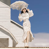 White Moonlight New Chinese Style Daily New Top Dress Autumn And Winter Set X166