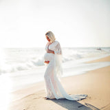 White Sexy Deep V Collar Horn Sleeve Lace Perspective Tight Tail Dress 1943 Maternity