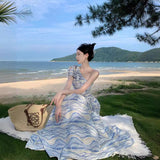 Tourism To Take Pictures Of Oblique Shoulder Dress Niche Design Temperament Waist Skirt Sanya Resort Beach Dress