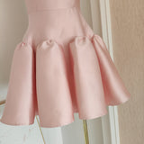 A line Strapless Pink Satin Travel Vacation Dresses Short Birthday Dress SD1247
