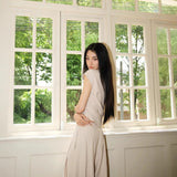 Sanguan 25 New Apricot-Color Collar Top + Wide-Legged Tug Trousers Casual Set