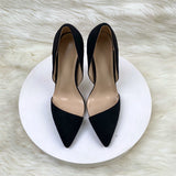 Black Velvet High Heel Shoes 12CM Tip Finger Fine And Shallow Professional Women's Shoes High Quality Shoes